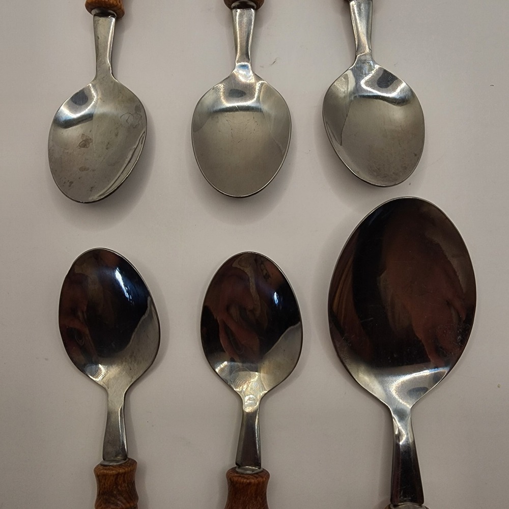 Vintage Old Homestead Stainless Steel Wood Handle Spoons Set of 6 - Picture 5 of 6